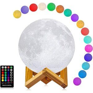 New Moon Lamp, 3D Printing 16 Colors LED Night Light, Moon Light
